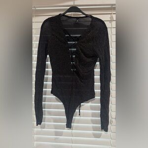 Windsor Black Fitted Bodysuit with Tie Front